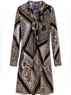 Hale Bob Neutral Paisley Silk Blouse with Tie Neck